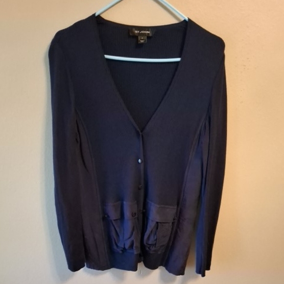 St. John Sweaters - St. John Deep Blue V-Neck Cardigan